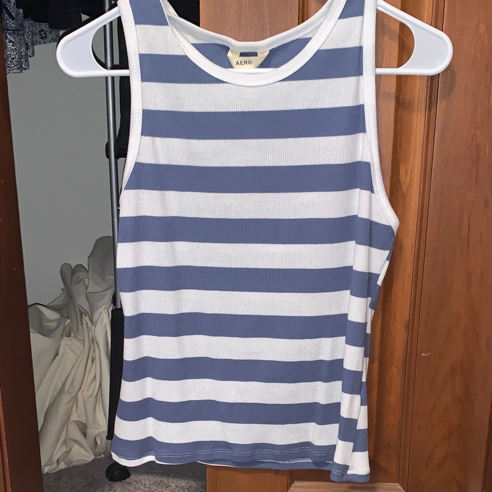 Aero Blue and White Striped Tank Top